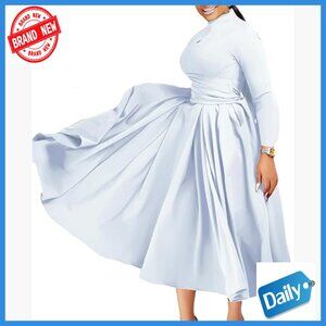 Long Sleeve High Waist A-Line Swing Dress Polyester Casual Formal